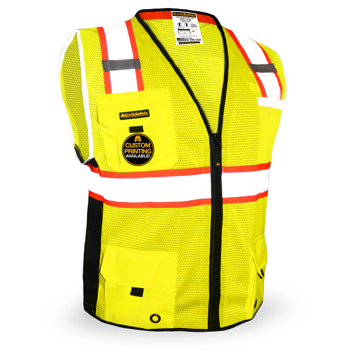 KwikSafety BIG KAHUNA Safety Vest (11 Pockets) Class 2 ANSI Tested OSHA Compliant Hi Vis Reflective PPE Surveyor - Model No.: KS3301