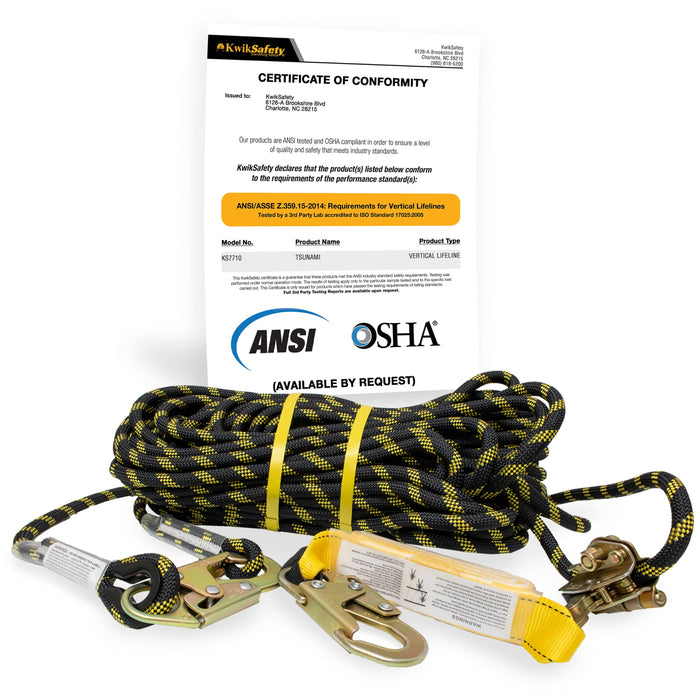 KwikSafety TSUNAMI Vertical Lifeline Assembly ANSI OSHA Roofing Fall Protection - Model No.: KS7710, KS7711, KS7712, KS7713 - KwikSafety