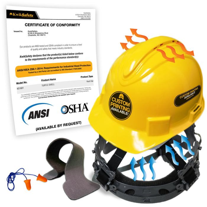 KwikSafety YELLOW TURTLE SHELL Hard Hat (10 COOLING VENTS) Type 1 Class C ANSI Tested OSHA Compliant Standard Cap Style PPE - Model No.: KS1601 - KwikSafety