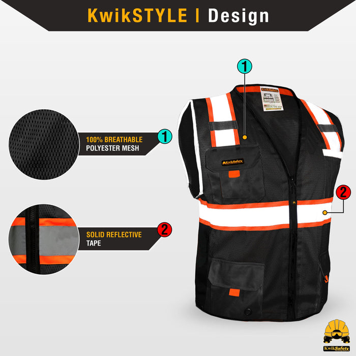 KwikSafety UNDERBOSS Safety Vest (11 POCKETS) Premium ANSI Class Unrated PPE Construction Industrial Work Gear - Model No.: KS3301UB - KwikSafety