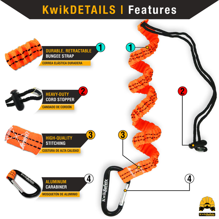 KwikSafety TENTACLE Light Duty Retractable Bungee Tool Lanyard w/ Carabiner Clip - Model No.: KS7901 - KwikSafety
