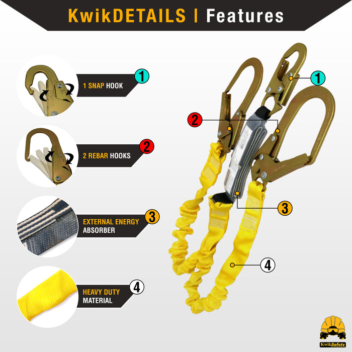 KwikSafety PYTHON 6' Double-Leg Safety Lanyard w/ Shock Absorber Fall Protection Device ANSI OSHA - Model No.: KS7702 - KwikSafety