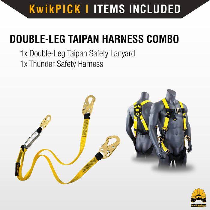KwikSafety DOUBLE LEG TAIPAN Flat 6’ Safety Lanyard with External Shock Absorber Fall Protection Device ANSI OSHA - Model No.: KS7706 - KwikSafety