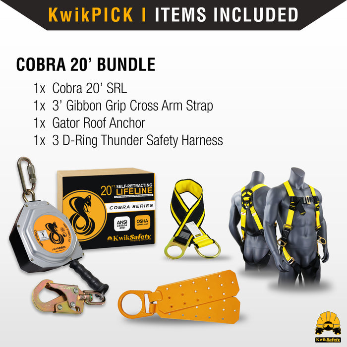 KwikSafety 20' COBRA CABLE Self Retracting Lifeline ANSI Class 1 SRL - Model No.: KS7933 - KwikSafety
