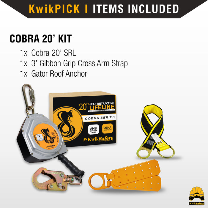 KwikSafety 20' COBRA CABLE Self Retracting Lifeline ANSI Class 1 SRL - Model No.: KS7933 - KwikSafety