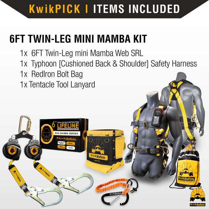 KwikSafety mini MAMBA Twin Leg 6' Self Retracting Lifeline, Web - Model No.: KS7931 - KwikSafety