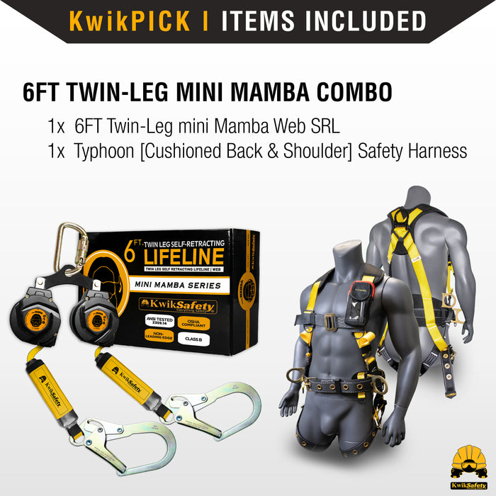 KwikSafety mini MAMBA Twin Leg 6' Self Retracting Lifeline, Web - Model No.: KS7931 - KwikSafety