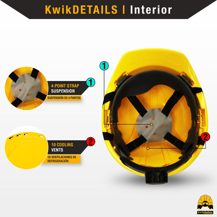 KwikSafety YELLOW TURTLE SHELL Hard Hat (10 COOLING VENTS) Type 1 Class C ANSI Tested OSHA Compliant Standard Cap Style PPE - Model No.: KS1601 - KwikSafety