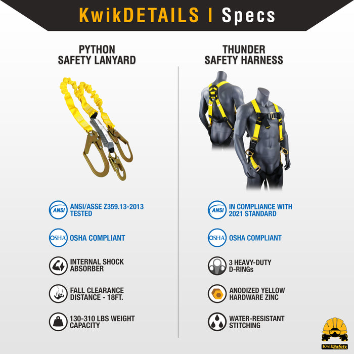KwikSafety PYTHON 6' Double-Leg Safety Lanyard w/ Shock Absorber Fall Protection Device ANSI OSHA - Model No.: KS7702 - KwikSafety