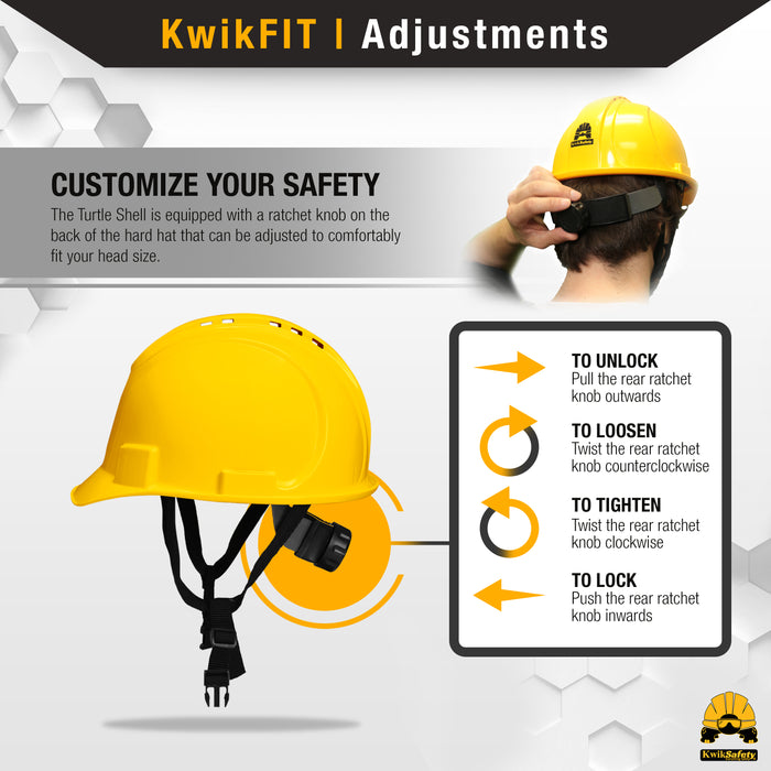 KwikSafety YELLOW TURTLE SHELL Hard Hat (10 COOLING VENTS) Type 1 Class C ANSI Tested OSHA Compliant Standard Cap Style PPE - Model No.: KS1601 - KwikSafety