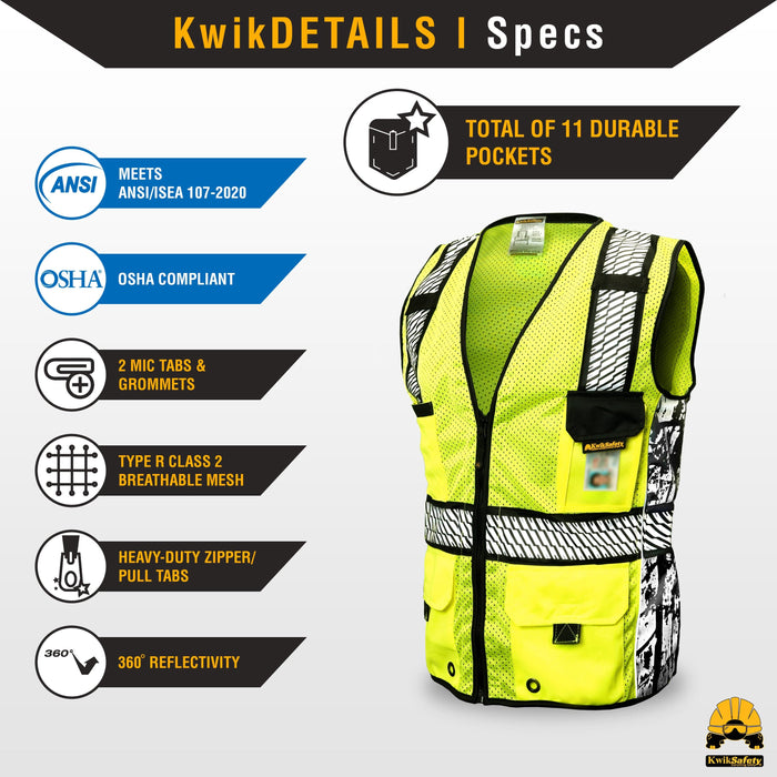KwikSafety ROADBOSS PREMIUM Safety Vest (Truck Tread Tape) Class 2 ANSI Tested OSHA Compliant Hi Vis Reflective PPE Surveyor - Model No.: KS3332 - KwikSafety