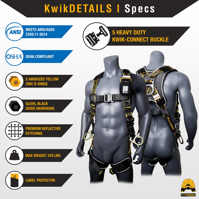 KwikSafety THUNDER DiamondBACK Safety Harness (5 Kwik-Connect Buckles) 3-D Ring Fall Protection ANSI OSHA - Model No.: KS6602DB - KwikSafety
