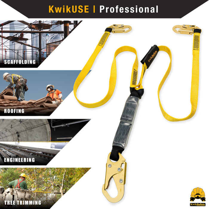 KwikSafety DOUBLE LEG TAIPAN Flat 6’ Safety Lanyard with External Shock Absorber Fall Protection Device ANSI OSHA - Model No.: KS7706 - KwikSafety
