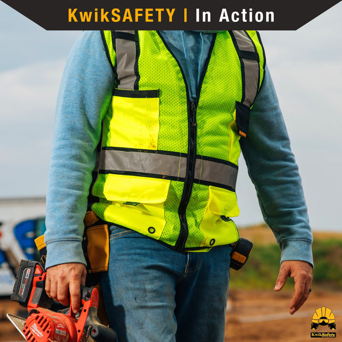 KwikSafety ROADBOSS ECONOMY Safety Vest (Solid Reflective Tape) Class 2 ANSI Tested OSHA Compliant Hi Vis Reflective PPE Surveyor - Model No.: KS3331 - KwikSafety