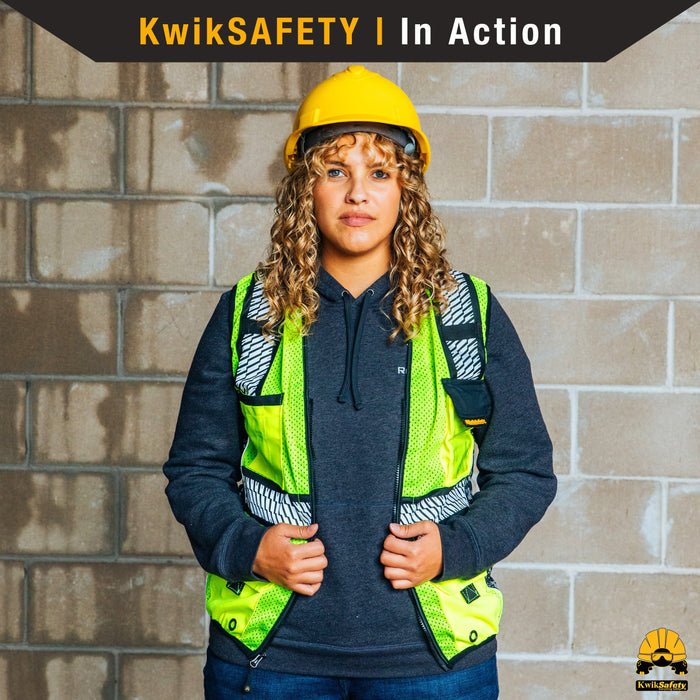 KwikSafety ROADBOSS PREMIUM Safety Vest for Women (SNUG-FIT) Limited Edition Truck Tread Design | Class 2 ANSI Tested OSHA Hi Vis Reflective PPE - Model No.: KS3334 - KwikSafety