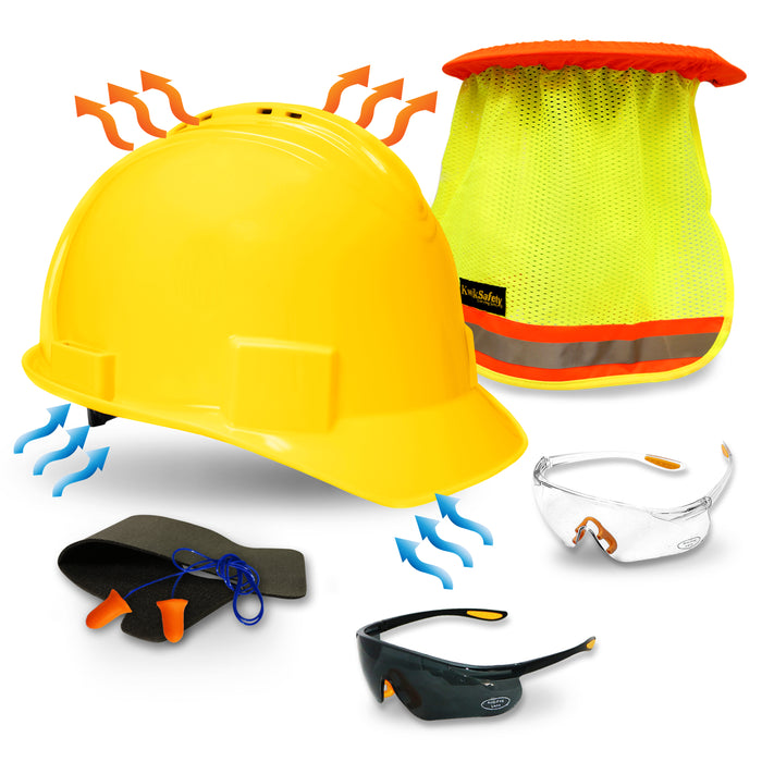 KwikSafety YELLOW TURTLE SHELL Hard Hat (10 COOLING VENTS) Type 1 Class C ANSI Tested OSHA Compliant Standard Cap Style PPE - Model No.: KS1601 - KwikSafety