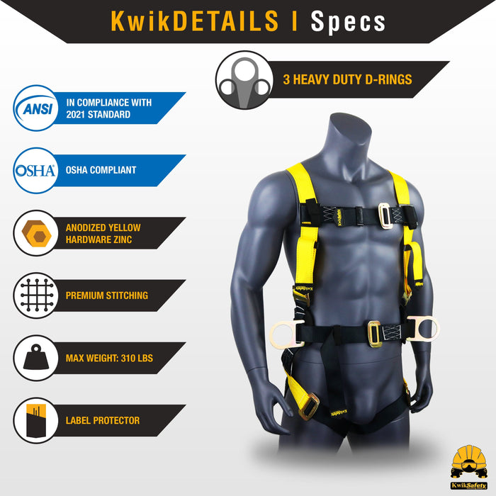 KwikSafety HURRICANE Safety Harness ANSI Fall Protection 3D Ring + Back Support - Model No.: KS6603 - KwikSafety