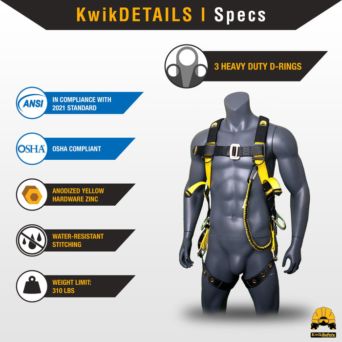 KwikSafety SUPERCELL Safety Harness ANSI Fall Protection Tongue Buckle 3D Ring - Model No.: KS6605 - KwikSafety