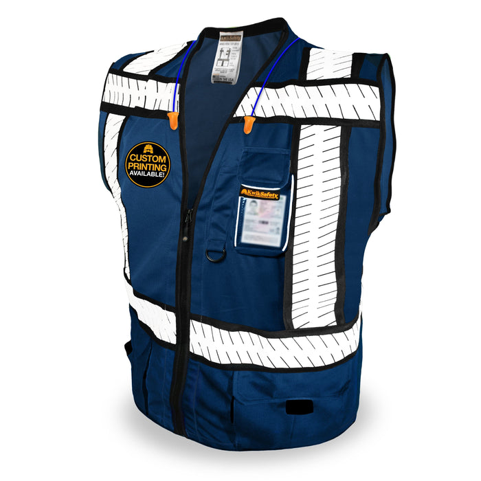 KwikSafety BLUE SHERIFF Safety Vest (Multi-Use Pockets) Class 2 ANSI Tested OSHA Compliant Hi Vis Reflective PPE Surveyor - Model No.: KS3305PB - KwikSafety