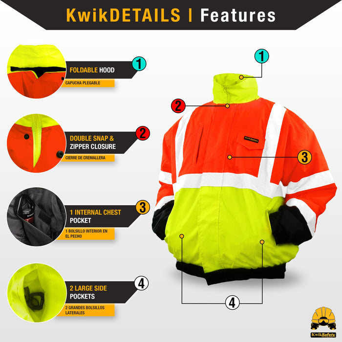 KwikSafety | Dispatcher Hi Vis Bomber Jacket | Product Features