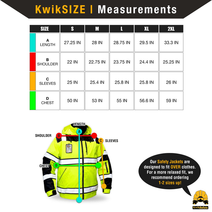 KwikSafety | Enforcer Hi Vis Bomber Jacket | Size Chart