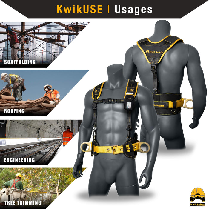 KwikSafety BEAVER TAIL Safety Belt & Suspension Straps (DETACHABLE ID/PHONE POCKET) OSHA Compliant 2 D-Ring Shoulder & Back Support - Model No.: KS6102 - KwikSafety