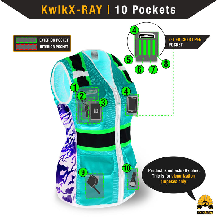 KwikSafety TIGER QUEEN Safety Vest for Women (LIMITED EDITION IRIDESCENT DESIGN) Class 2 ANSI Tested OSHA Compliant Hi Vis Reflective PPE Surveyor - Model No.: KS3319TQ - KwikSafety