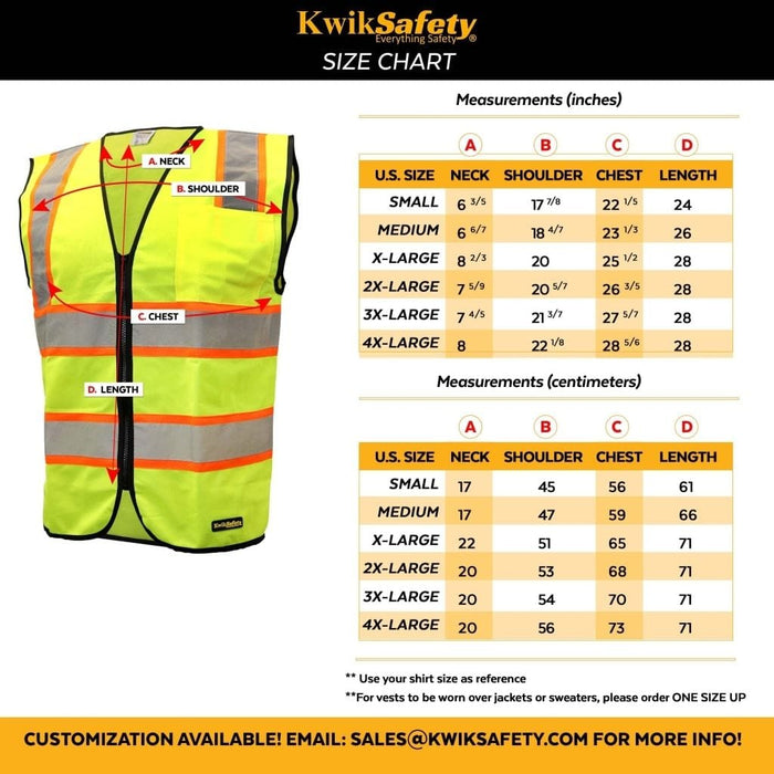 KwikSafety | Athlete Safety Vest | Size Chart