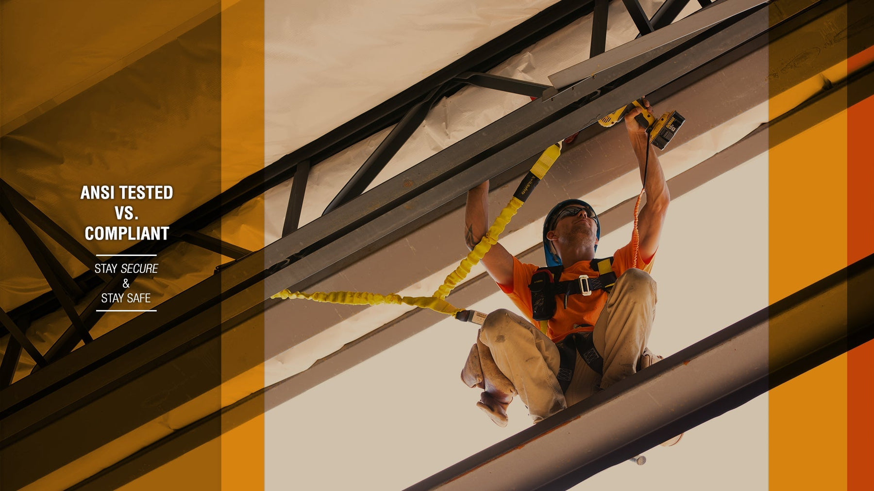 ansi tested compliant fall protection safety harness lanyard osha construction
