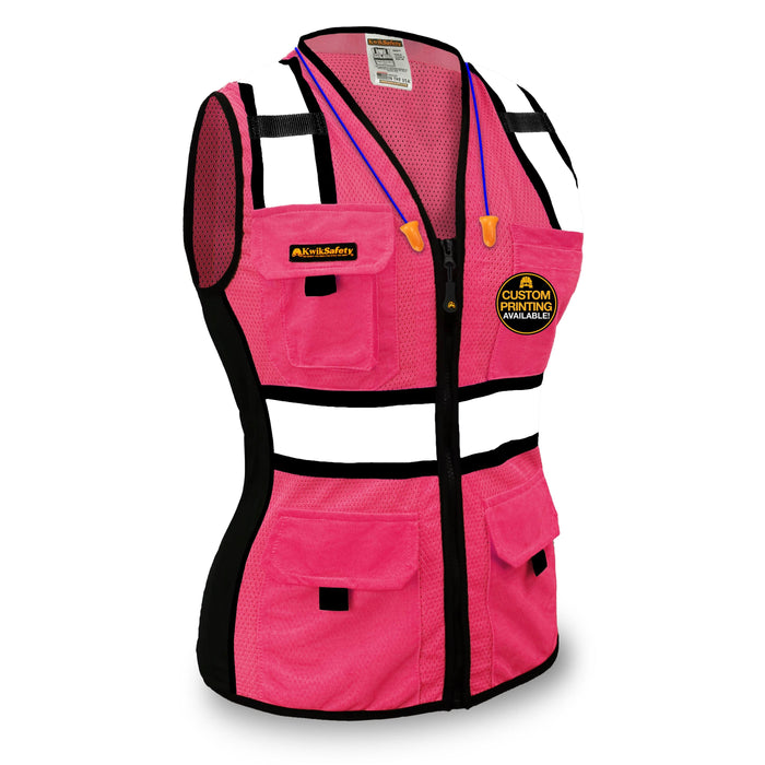 KwikSafety PINK LADY Safety Vest for Women (SNUG-FIT) Hi Vis Reflective PPE Surveyor - Model No.: KS3319PL - KwikSafety