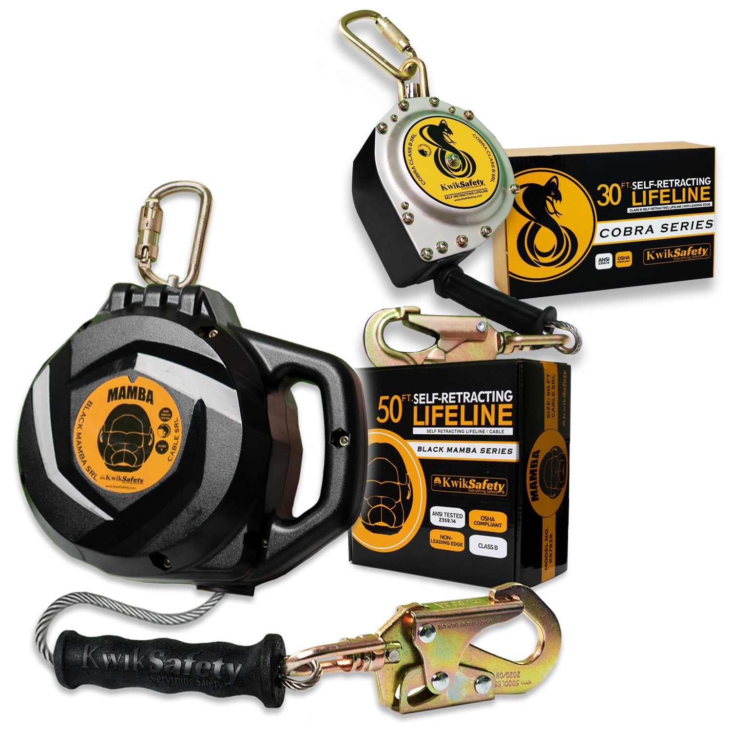 KwikSafety 50' MAMBA CABLE Self Retracting Lifeline ANSI Class 1 SRL -