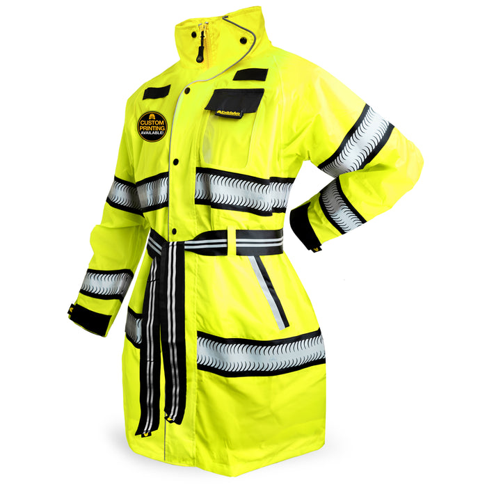 KwikSafety Women's TORRENT TRENCH High Visibility Rain Gear for Women (w/ BELT) Class 3, Type R ANSI Tested OSHA Compliant Hi Vis Reflective PPE - Model No.: KS5524