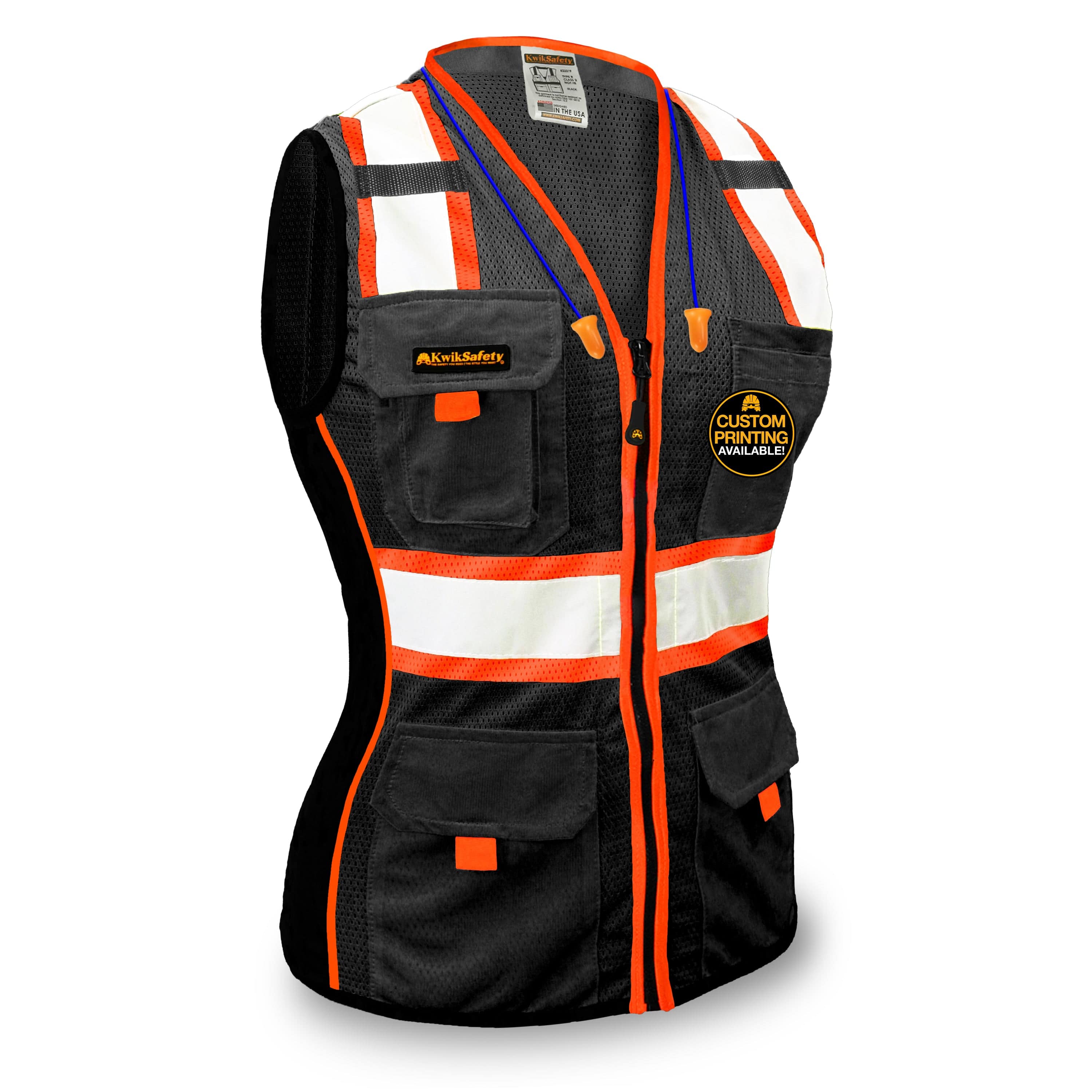 KwikSafety BLACK WIDOW Safety Vest for Women (SNUG-FIT) 9 Pockets Premium  ANSI Class Unrated Slim Fitted Work Gear - Model No.: KS3319BW