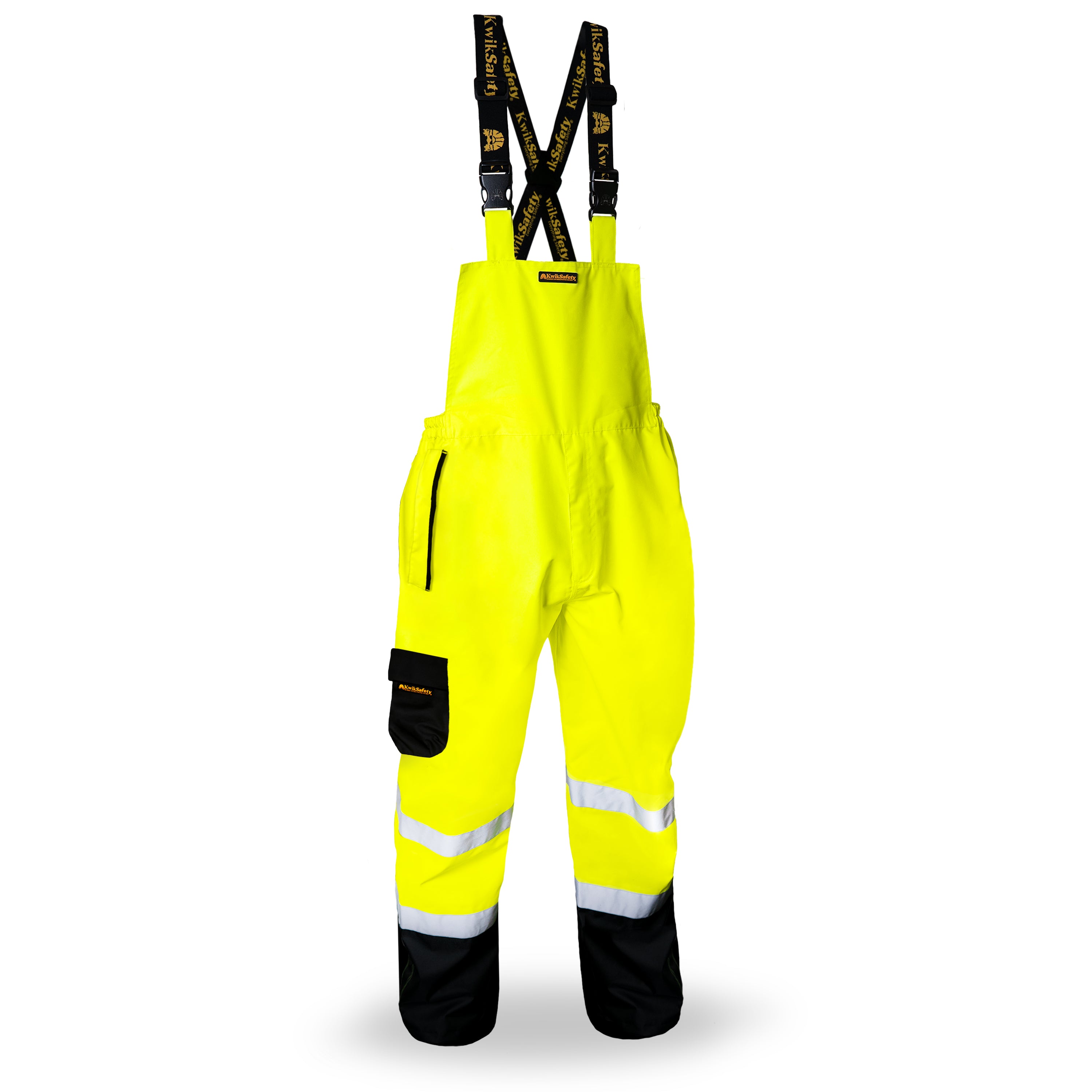 KwikSafety RIVER OTTER Rain Bib (REGULAR) Reflective Safety Rain Gear Heavy Duty ANSI OSHA Waterproof Fishing, Snow Work Overalls Model