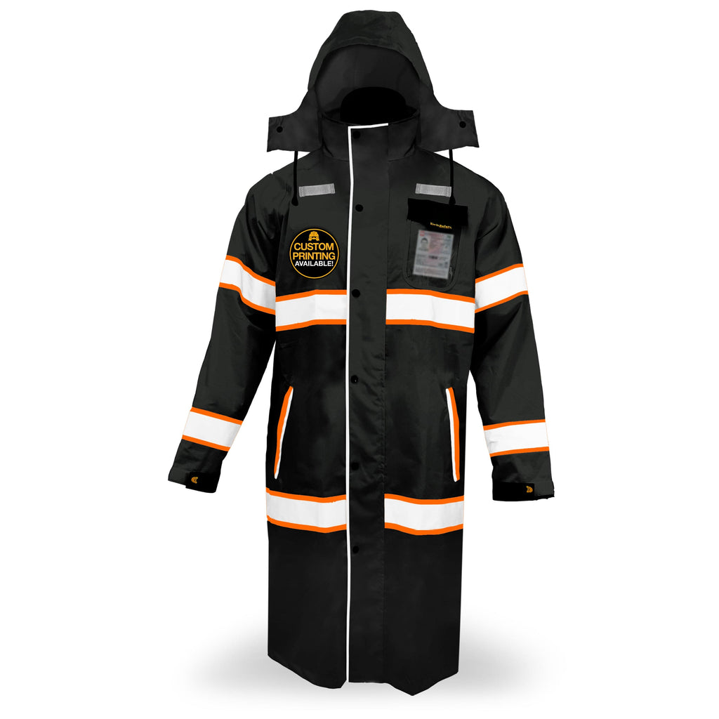 KwikSafety TORRENT High Visibility Rain Gear (FOLDABLE HOOD) Trench Coat Reflective PPE
