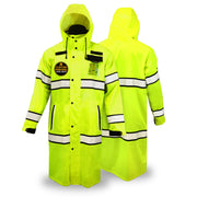 KwikSafety TORRENT High Visibility Rain Gear (FOLDABLE HOOD) Class 3, Type R ANSI Tested OSHA Compliant Hi Vis Trench Coat Reflective PPE - Model No.: KS5506 - KwikSafety