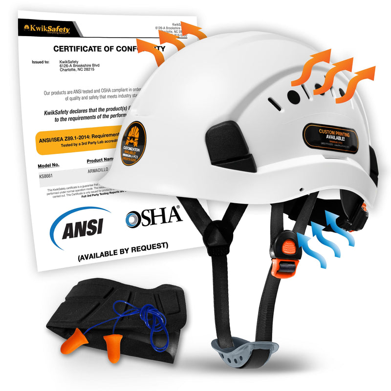 armadello bike helmet design KwikSafety WHITE ARMADILLO Hard Hat (ADJUSTABLE COOLING VENTS) Type 1 Class C ANSI Tested OSHA Compliant Climbing Helmet PPE