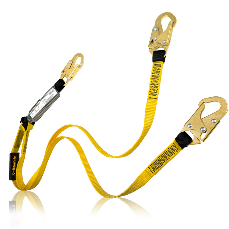 KwikSafety DOUBLE LEG TAIPAN Flat 6’ Safety Lanyard with External Shock Absorber Fall Protection Device ANSI OSHA - Model No.: KS7706 - KwikSafety
