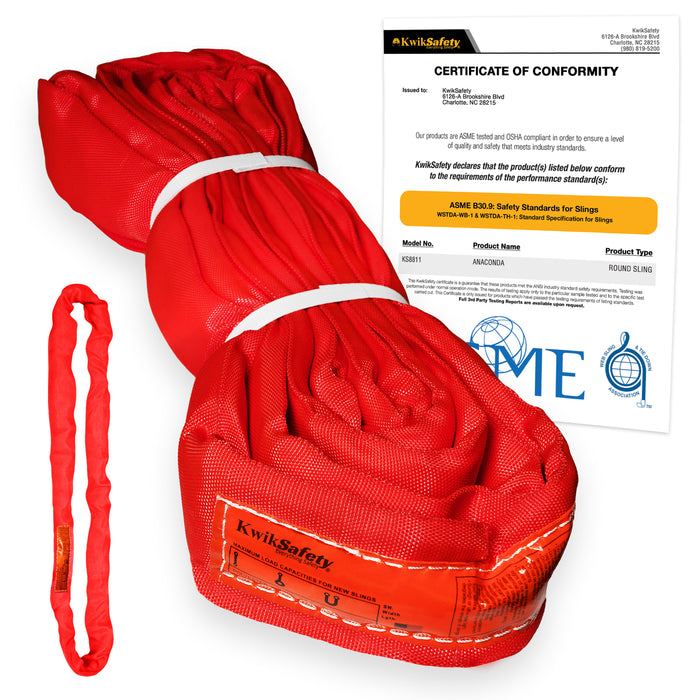 KwikSafety ANACONDA High Tensile Endless Polyester Lifting Round Sling | Red - Model No.: KS8811R