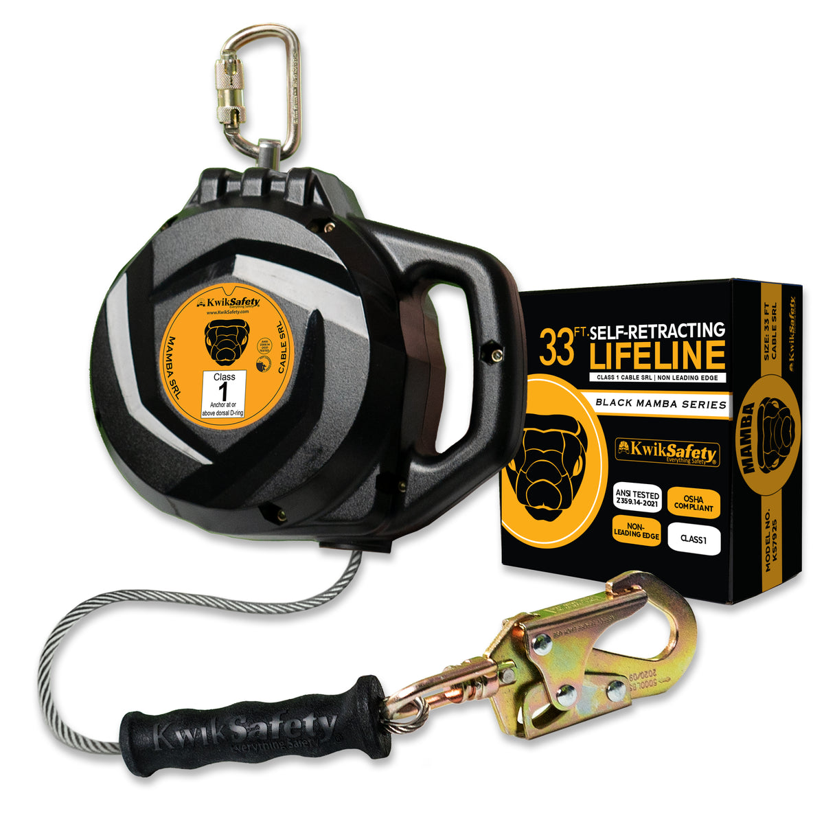 KwikSafety 33' MAMBA CABLE Self Retracting Lifeline ANSI