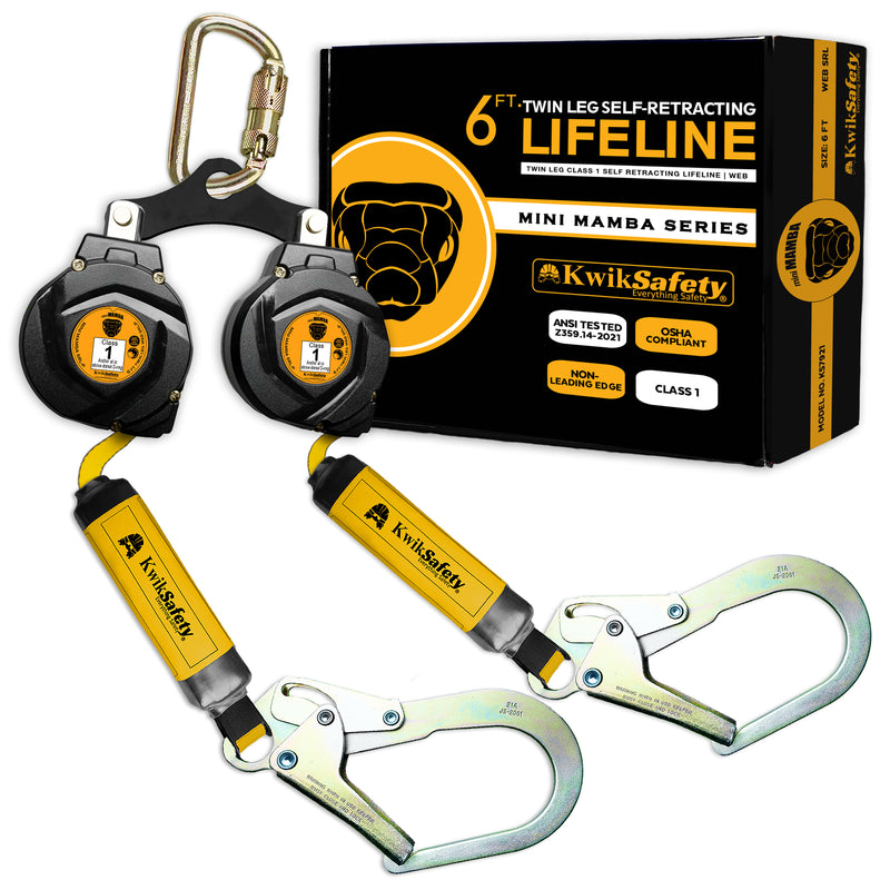 KwikSafety mini MAMBA Twin Leg 6' Self Retracting Lifeline, Web - Model No.: KS7931 - KwikSafety