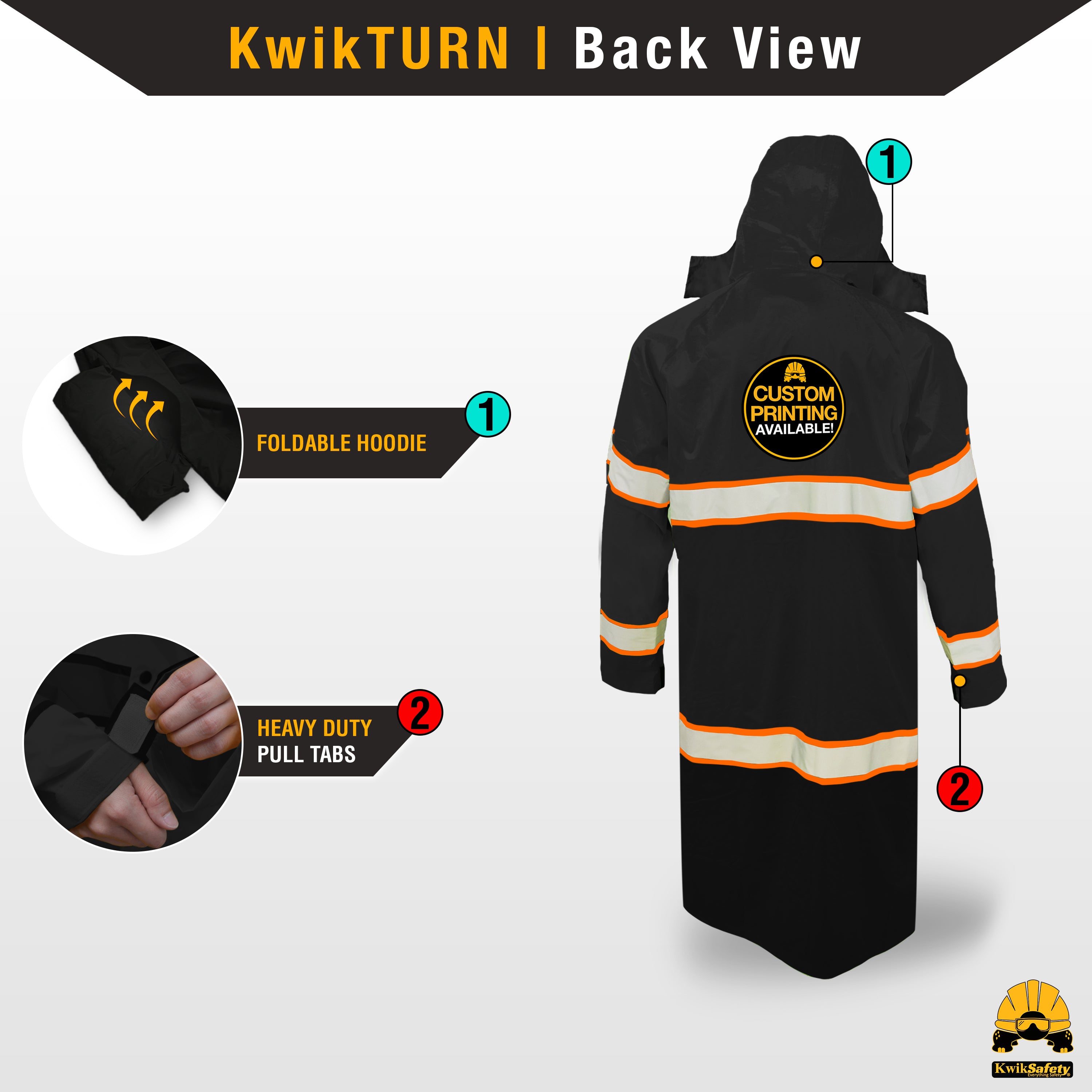KwikSafety TORRENT High Visibility Rain Gear (FOLDABLE HOOD) Trench Co