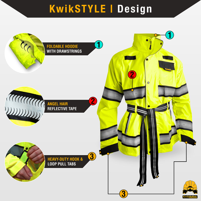 KwikSafety Women's TORRENT Safety Rain Jacket for Women (w/ BELT) Clas