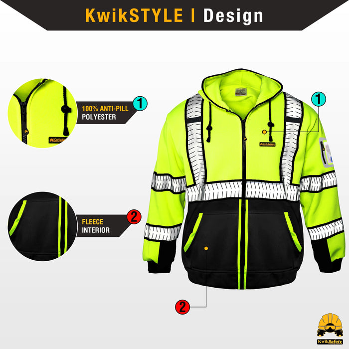 KwikSafety PREMIUM PATROL Safety Jacket (NO FUZZ Balls) Class 3 ANSI Tested OSHA Compliant Hi Vis Hoodie Reflective PPE - Model No.: KS5503PREM - KwikSafety