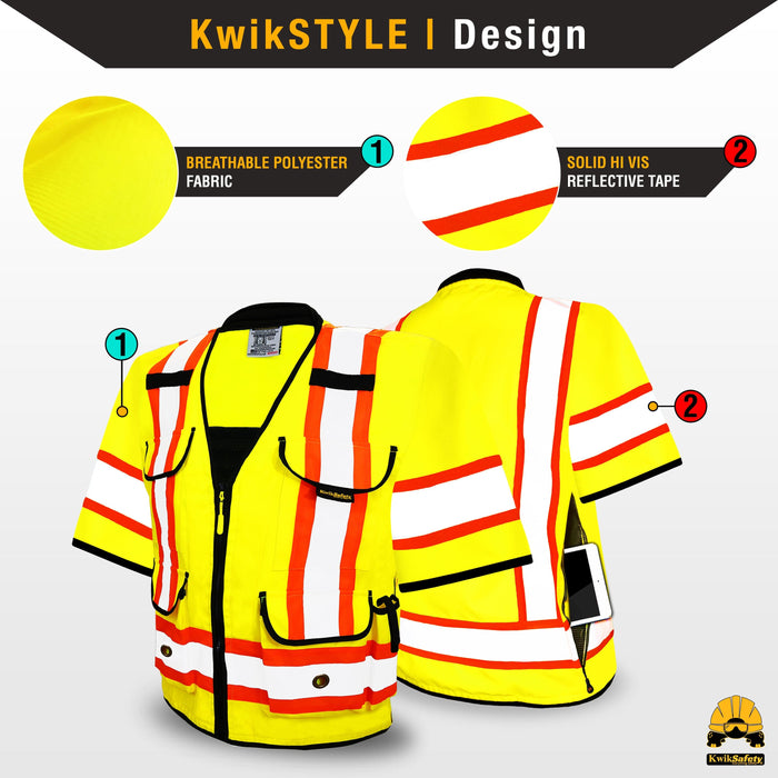 KwikSafety GODFATHER Safety Vest (Cushioned Collar) Class 3 ANSI Tested OSHA Compliant Hi Vis Reflective PPE Surveyor - Model No.: KS3310C3 - KwikSafety