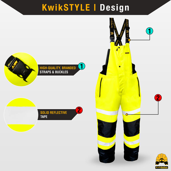 KwikSafety RIVER OTTER Rain Bib (INSULATED) Reflective Safety Rain Gear Heavy Duty ANSI OSHA Waterproof Fishing, Snow & Work Overalls - Model No.: KS9922 - KwikSafety