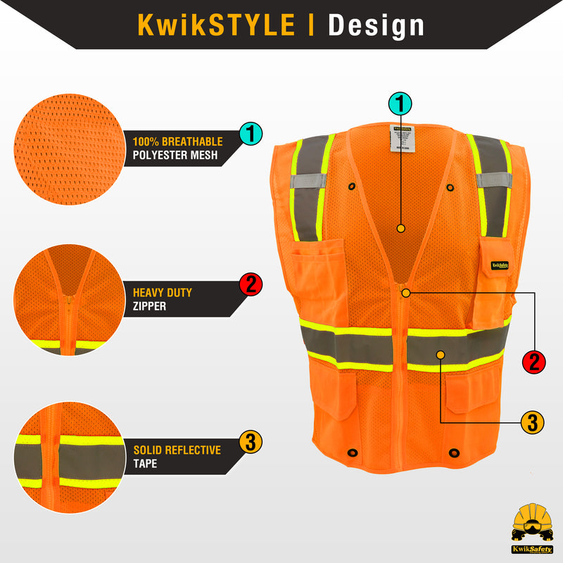 KwikSafety OFFICIAL Safety Vest (Color Trim) Class 2 ANSI OSHA - Model No.: KS3312OS - KwikSafety