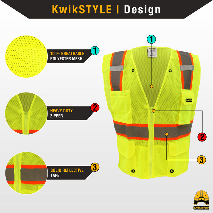 KwikSafety OFFICIAL Safety Vest (Color Trim) Class 2 ANSI OSHA - Model No.: KS3312OS - KwikSafety