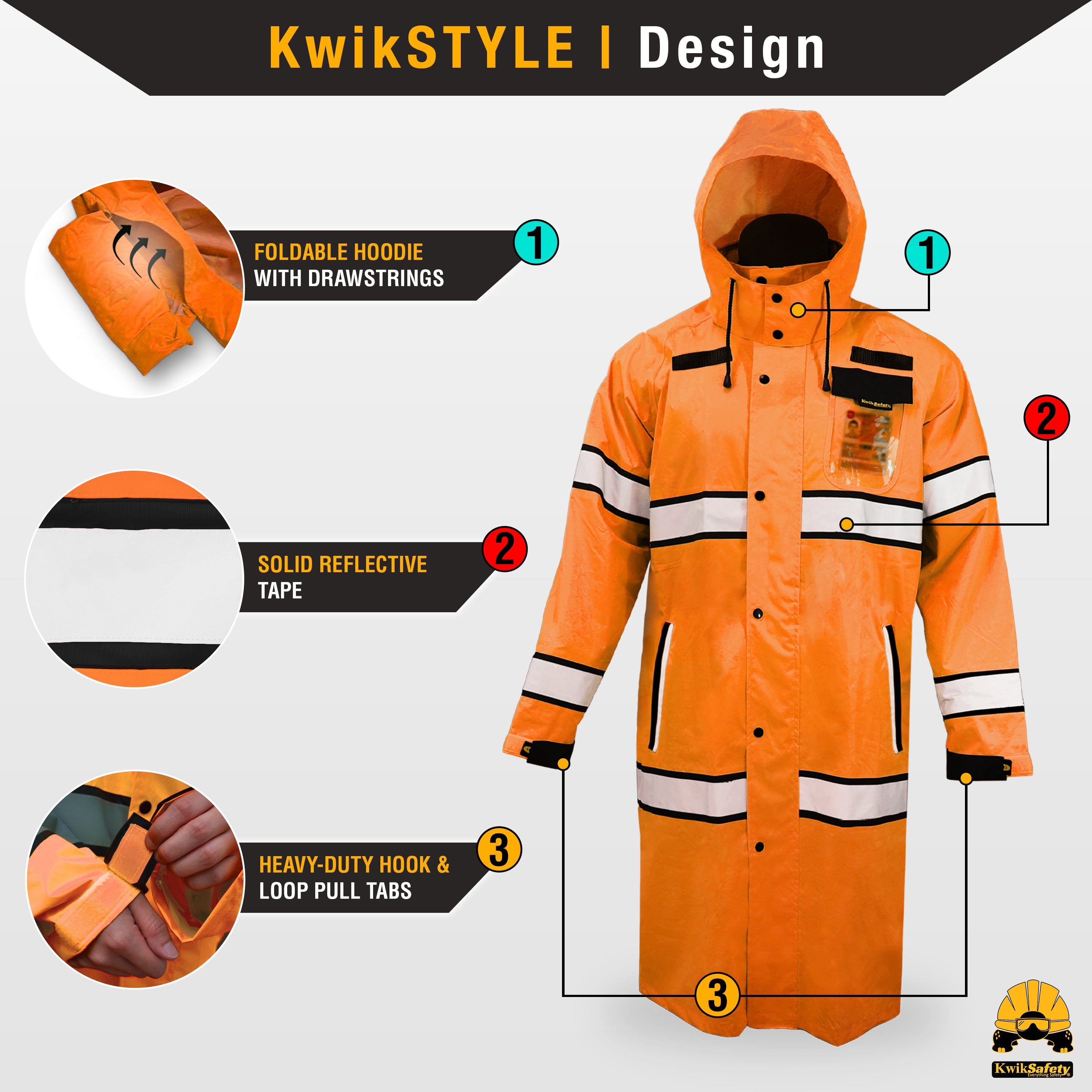 Waterproof Long Trench Coat | With Hood and Bag by KwikSafety