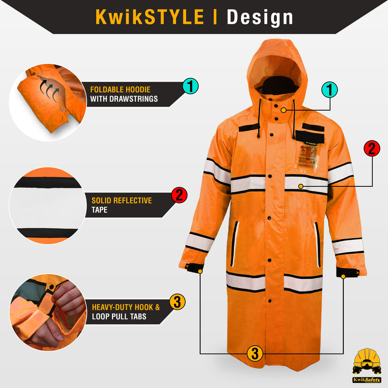 Kwiksafety (Charlotte, NC) TORRENT Class 3 Safety Trench Coat | High Visibility Waterproof Windproof Safety Rain Jacket